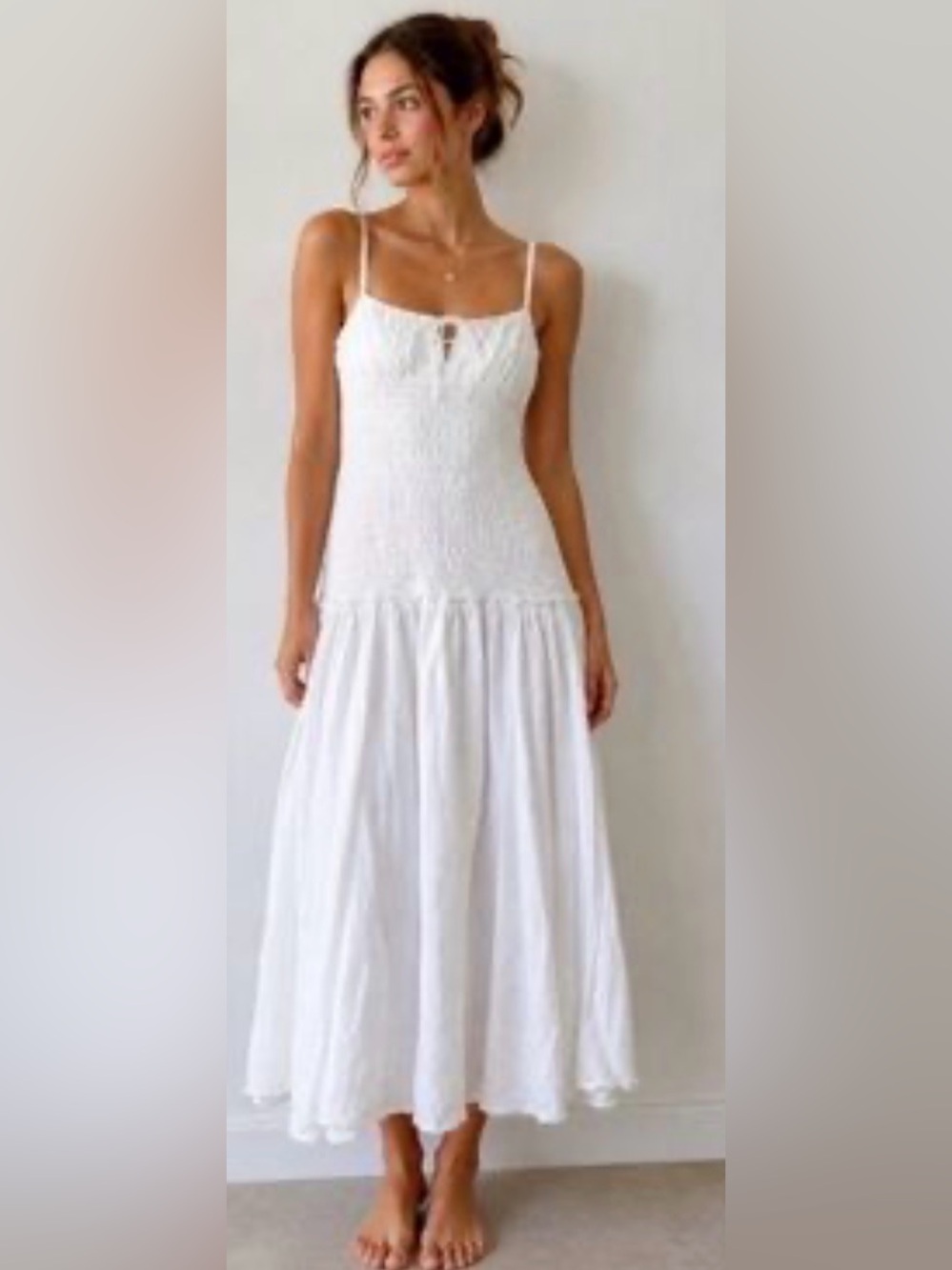 ASOS White Smocked Maxi Dress with Flowing Skirt